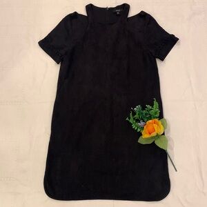 🌹very J • Super Cute Faux Suede Like Cut Out Shoulder Black Mini Dress
